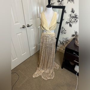 Champagne gold sequin cut out maxi dress